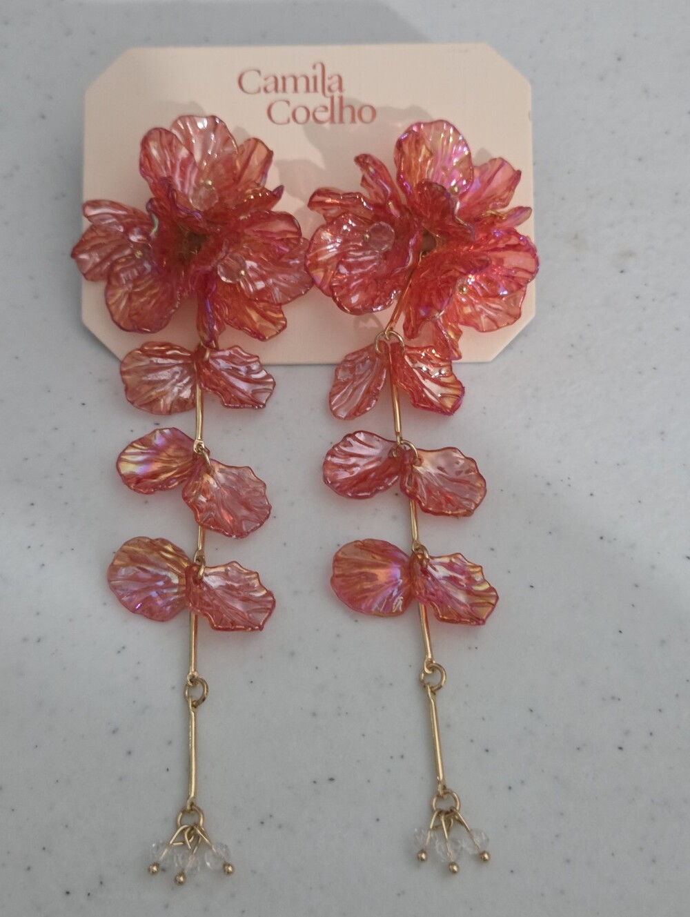 NWT Camila Coelho Dangle Earrings iridescent Orange/Pink